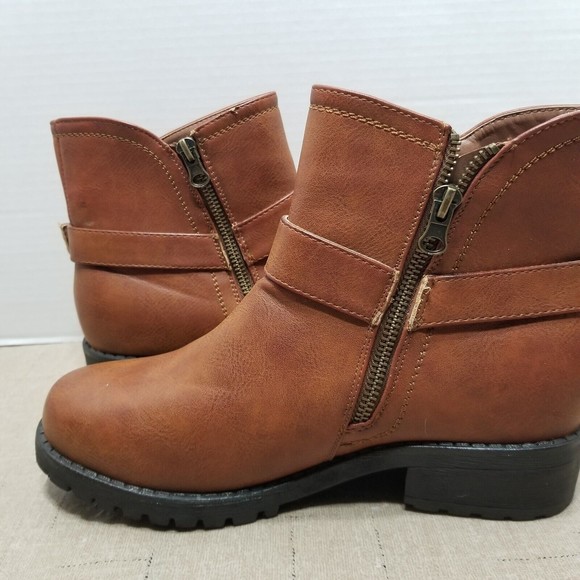 Seven7 Women Ankle Boots Brown Size 8.5 Bootie Side Zip Buckle - Picture 9 of 14